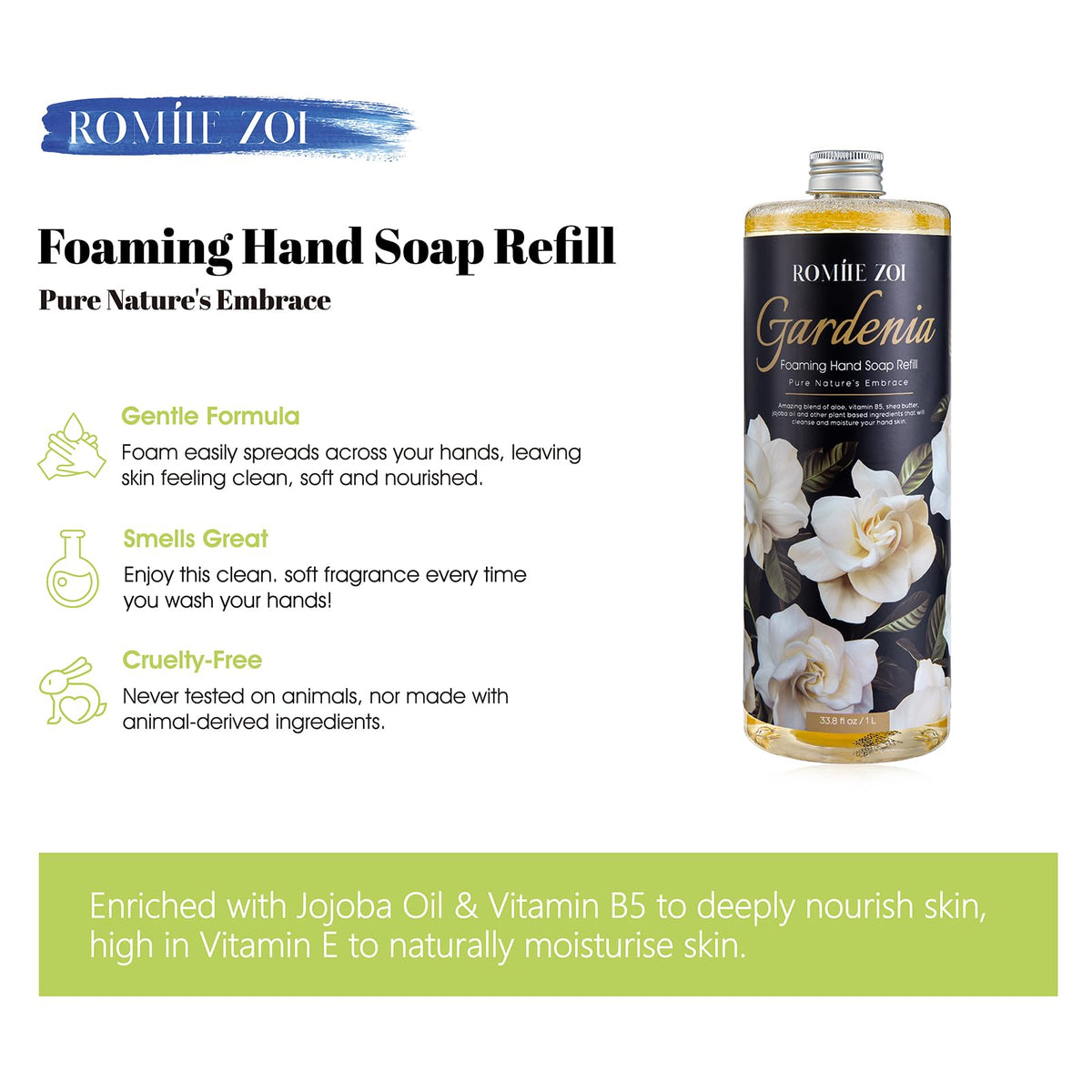 ROMIIE ZOI creamy foam close-up demonstrating gentle lather benefit