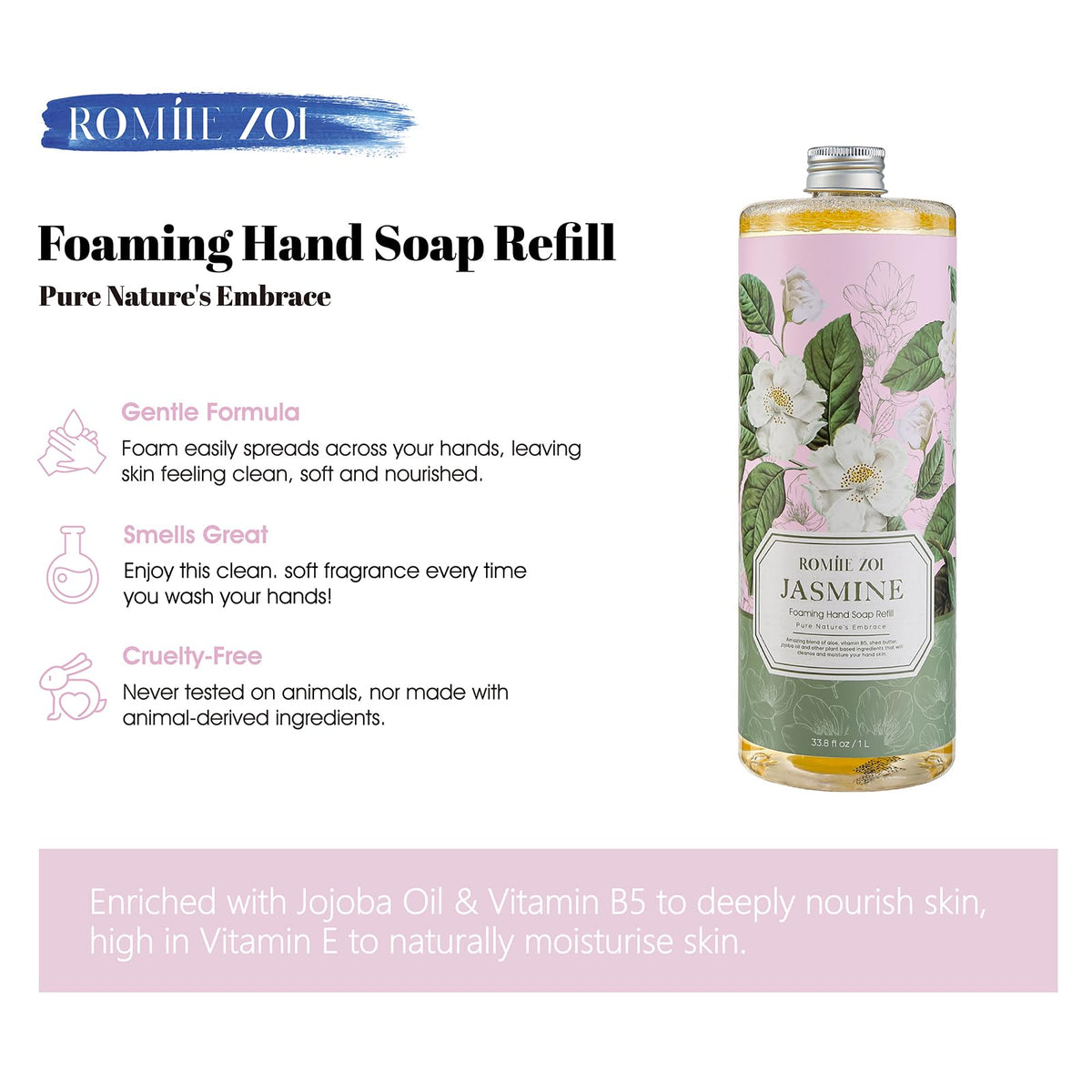 ROMIIE ZOI rich foam close-up demonstrating creamy lather and gentle cleansing