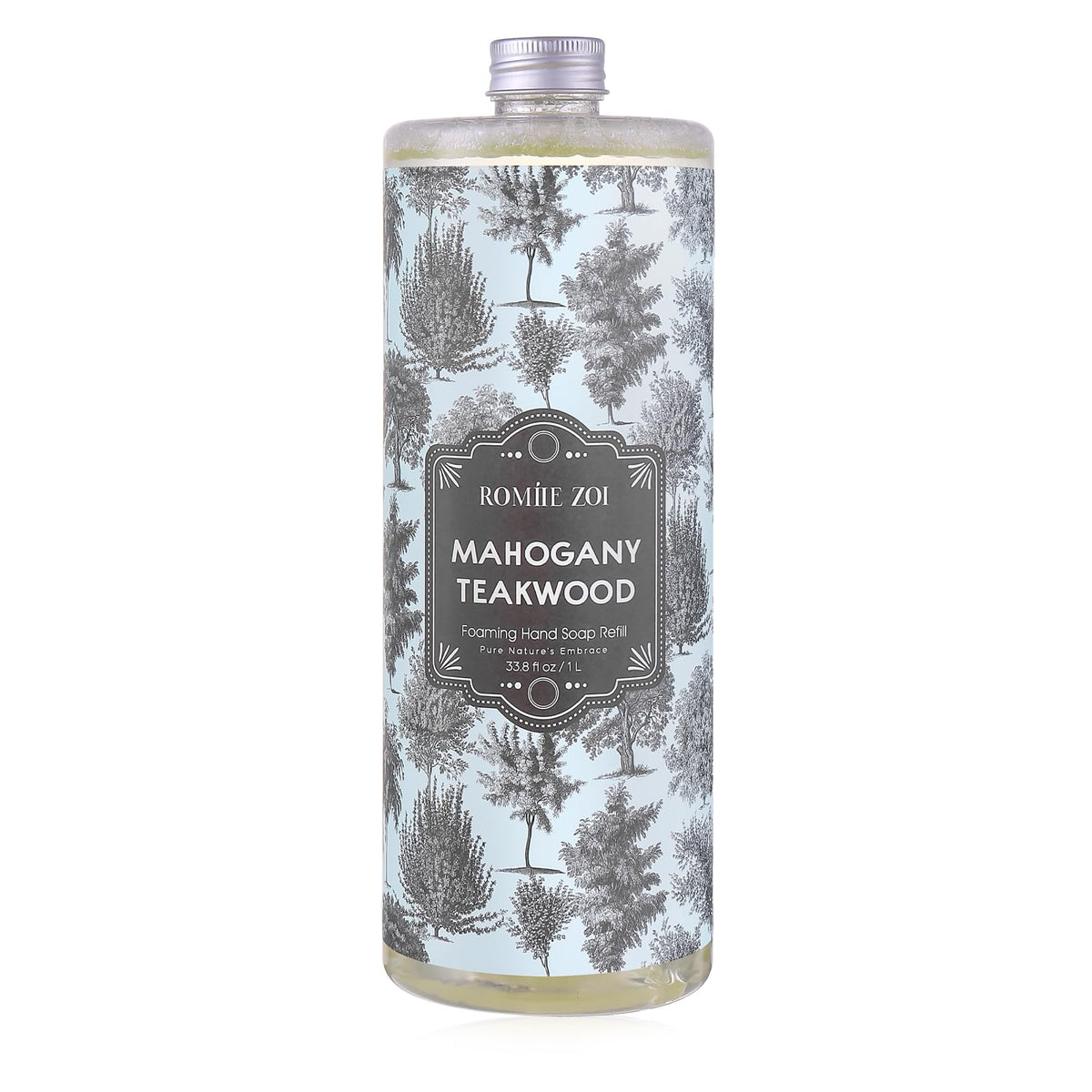 ROMIIE ZOI front label of teakwood 1000ml showing brand and scent benefits