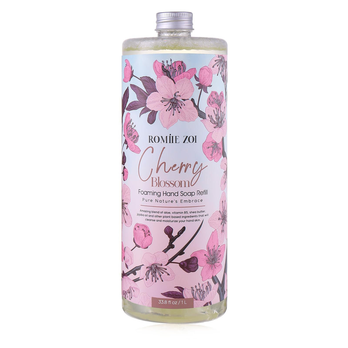 ROMIIE ZOI pouch front view showing cherry blossom scent and refill benefit