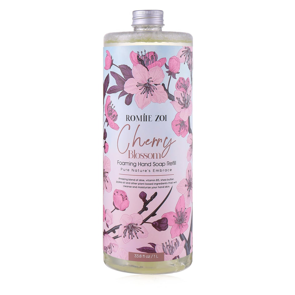ROMIIE ZOI pouch front view showing cherry blossom scent and refill benefit