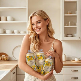 ROMIIE ZOI in kitchen dispenser on sink showing fresh lemon scent