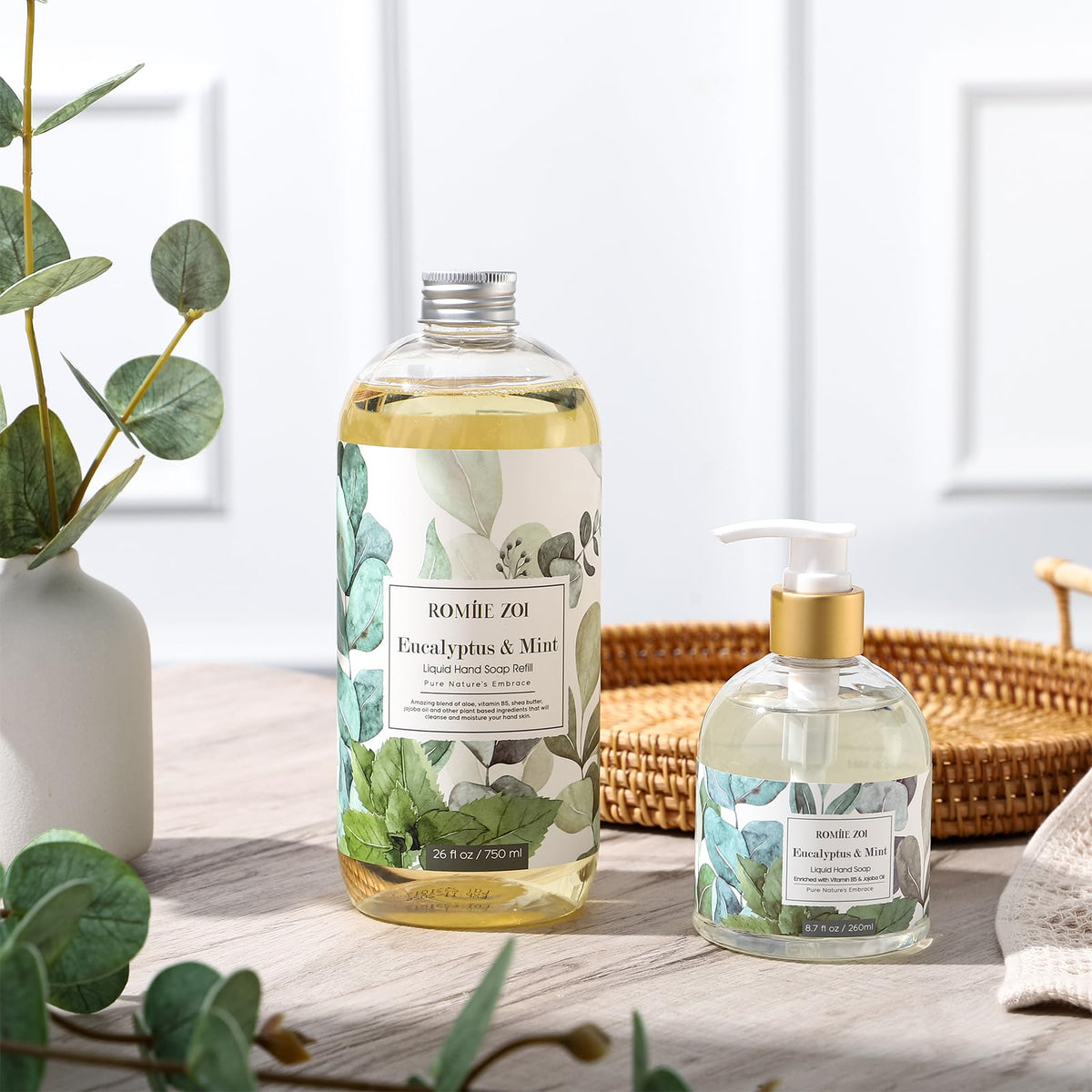 ROMIIE ZOI in a bathroom scene conveying refreshing eucalyptus mint ambience