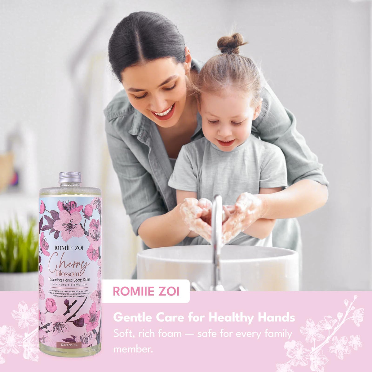 ROMIIE ZOI pouch beside hand to show 1000 ml scale and long-lasting value