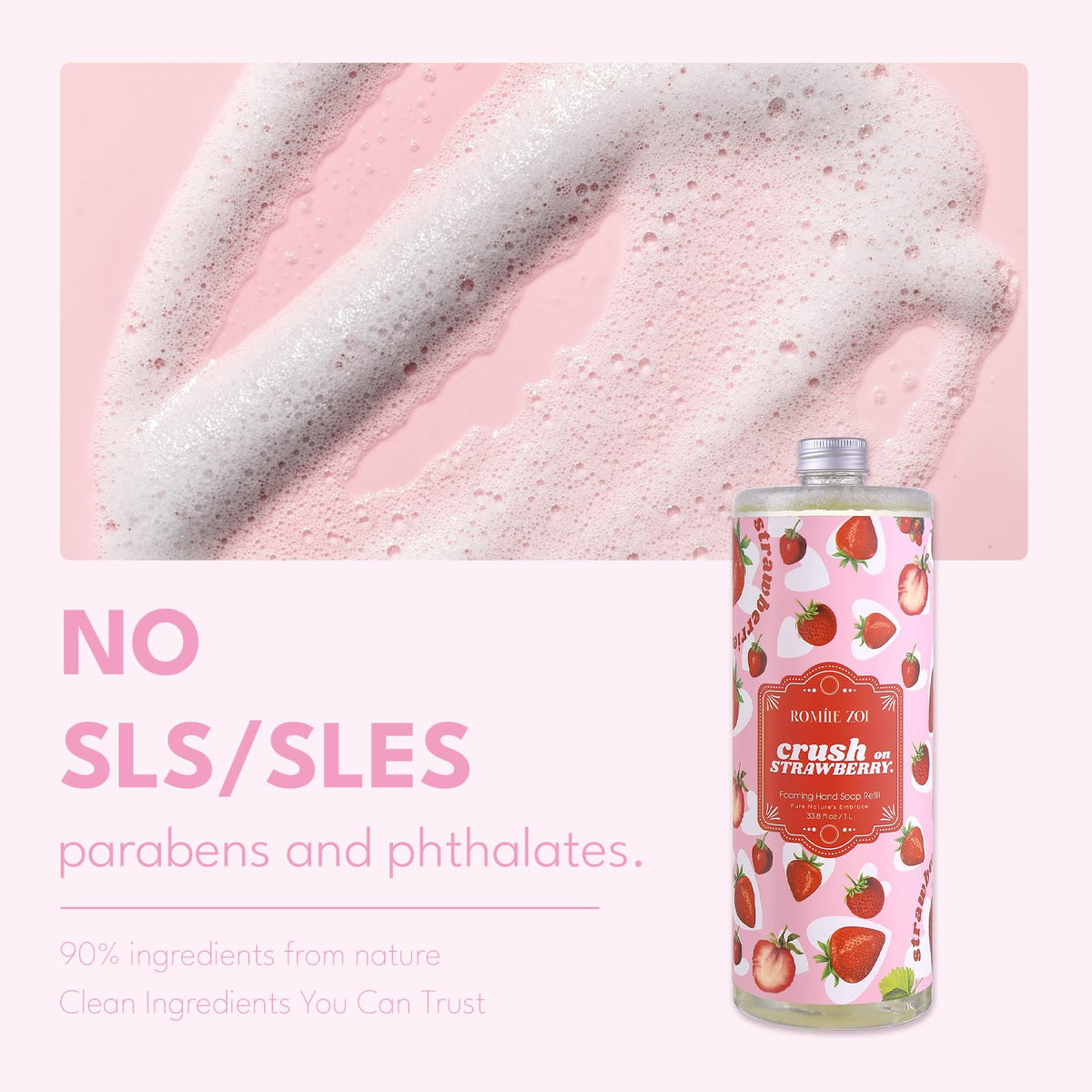 ROMIIE ZOI label close-up highlighting plant-based formula and no harsh chemicals