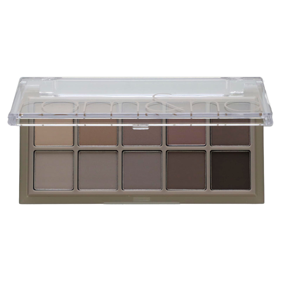 rom&nd front packaging showing palette compact and branding, easy to stow