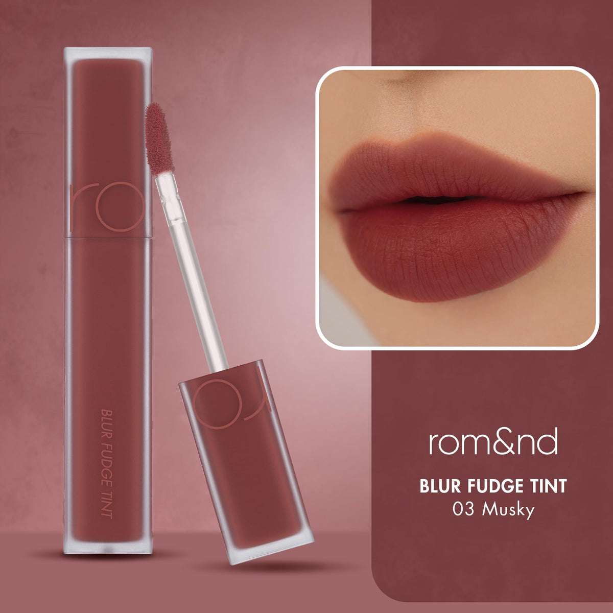rom&nd texture swipe on arm revealing creamy, velvet matte payoff