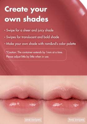 rom&nd on lips close-up displaying natural MLBB color and glassy finish