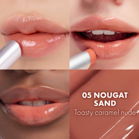 rom&nd texture close-up revealing glossy, non-greasy melt for hydrated lips