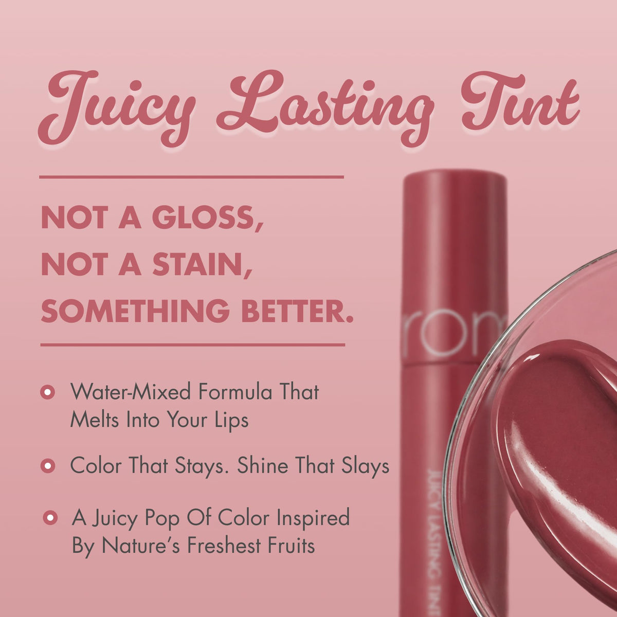 rom&nd applicator swipe of almond rose tint demonstrating smooth payoff