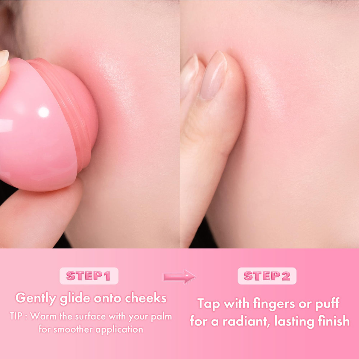 rom&nd creamy blush texture swiped on skin showing buildable, dewy finish
