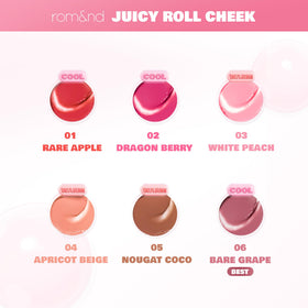 rom&nd Juicy Roll Cheek next to a makeup bag illustrating on-the-go convenience