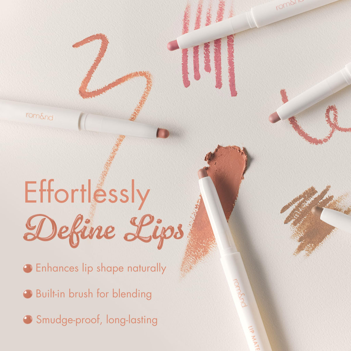 rom&nd pencil built-in brush detail enabling seamless blending and gradient