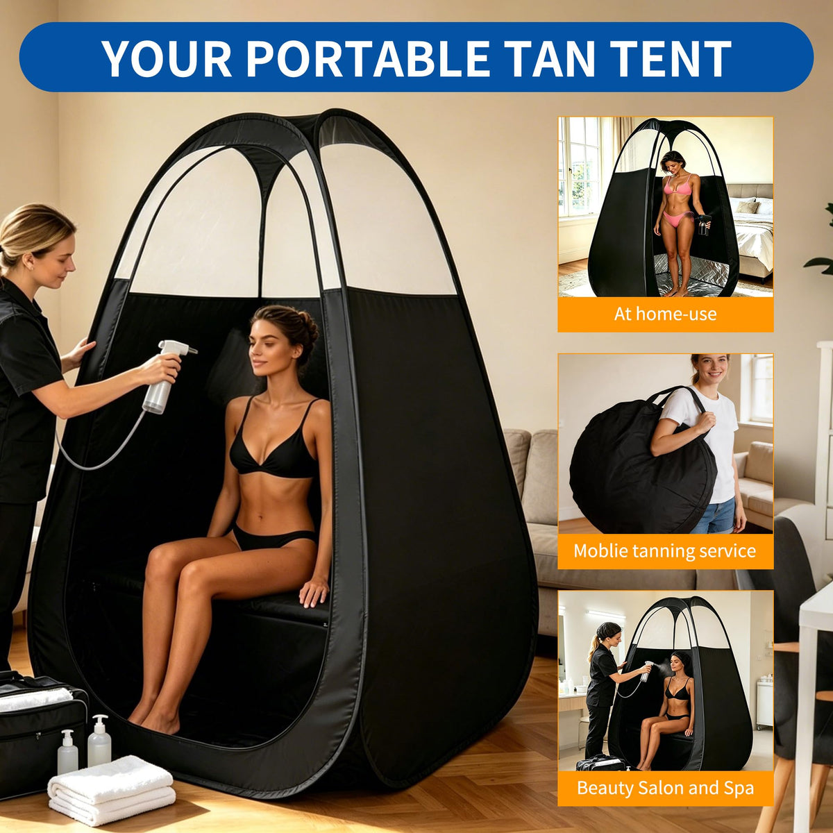 ROMSPRI tent next to stool shows scale and comfortable interior space