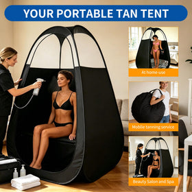 ROMSPRI tent next to stool shows scale and comfortable interior space