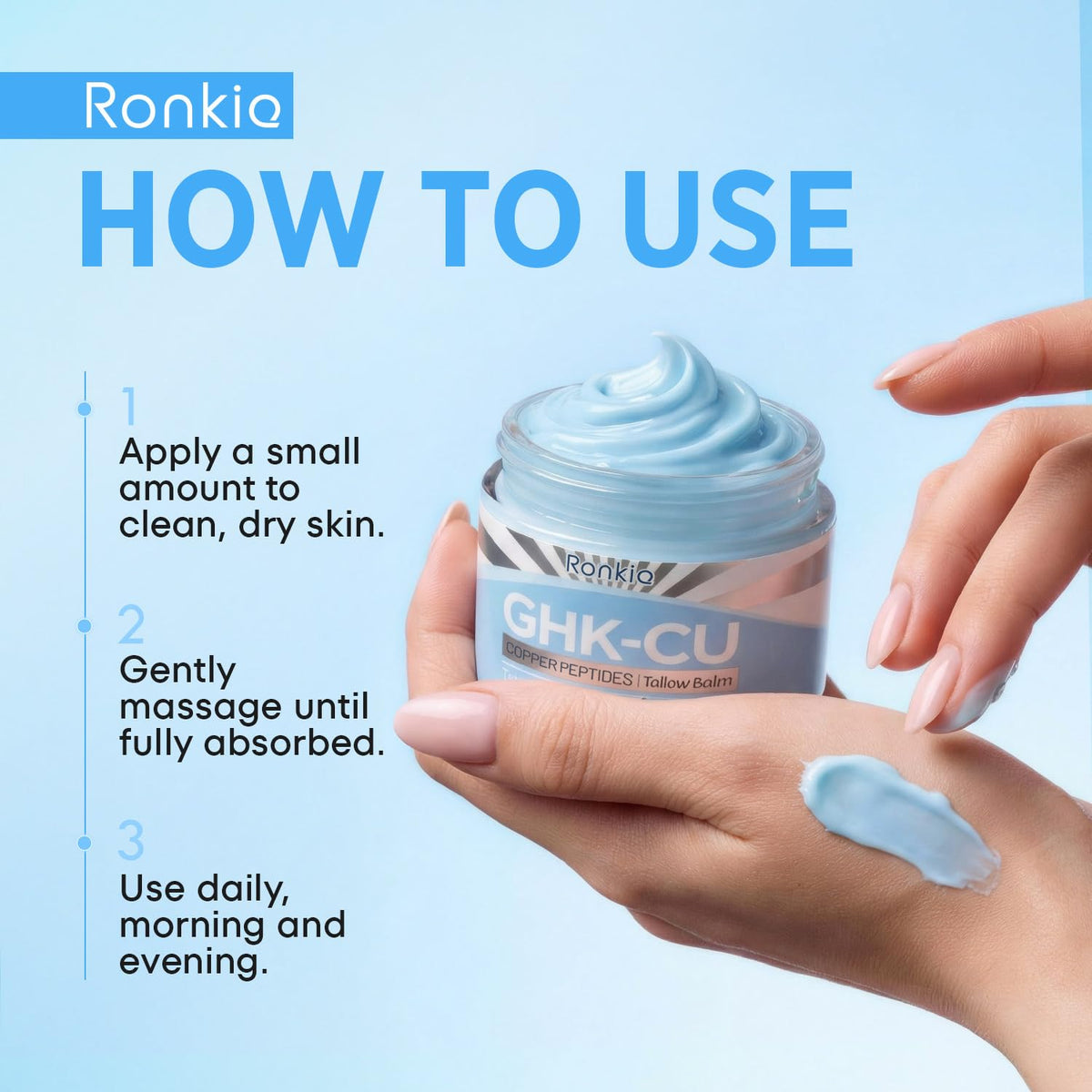 RONKIE before and after texture swatch showing improved skin smoothness and visible hydration
