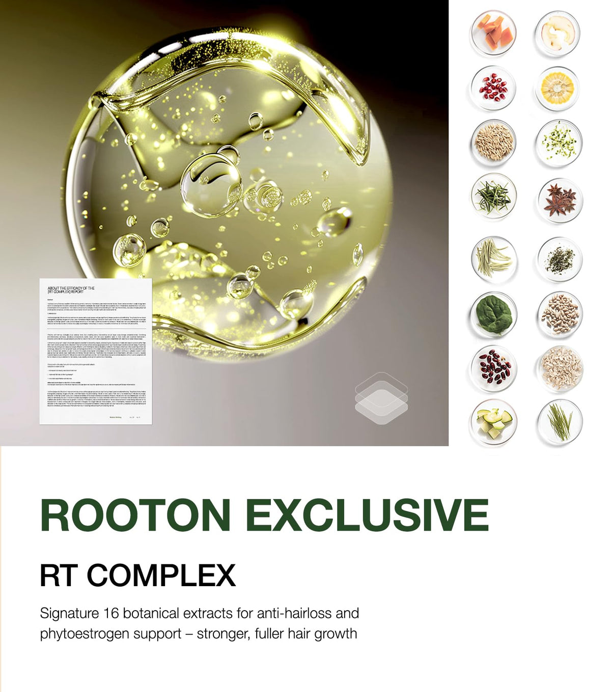 ROOTON applied to scalp during gentle massage to improve circulation