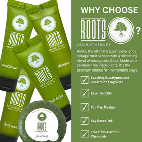 Roots Aromatherapy body wash texture on palm demonstrating gentle cleansing