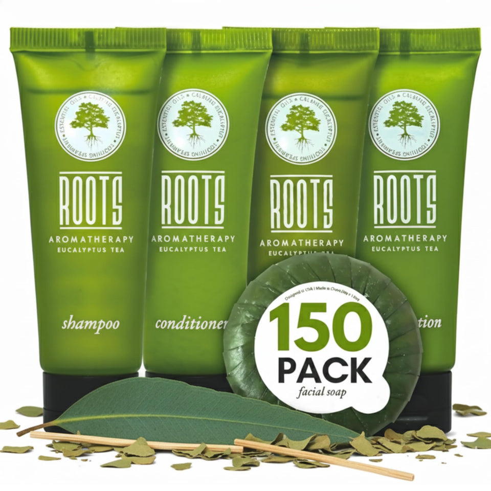 Roots Aromatherapy front packaging showing full 150-piece set and neat presentation