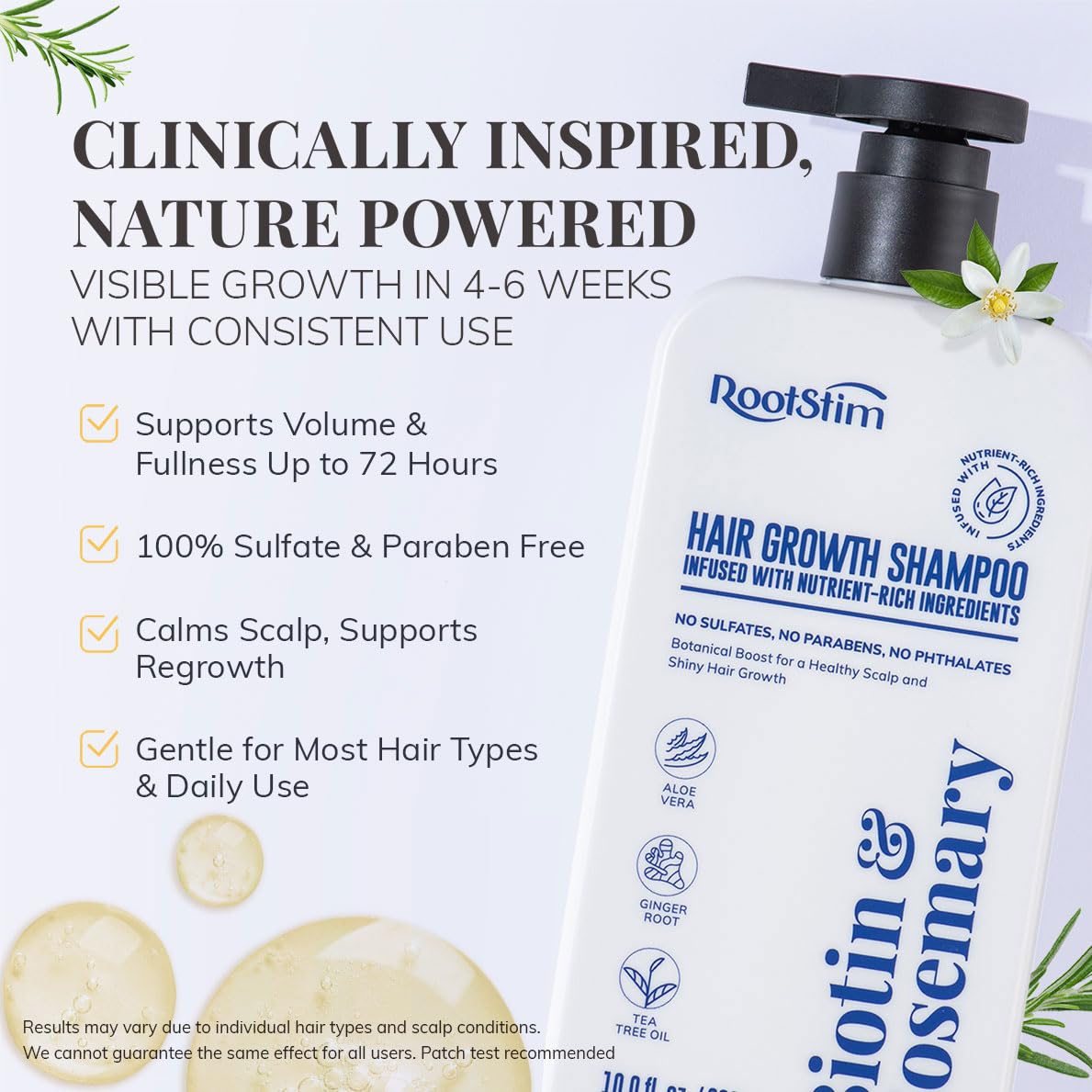 RootStim back label with full ingredients list for ingredient transparency