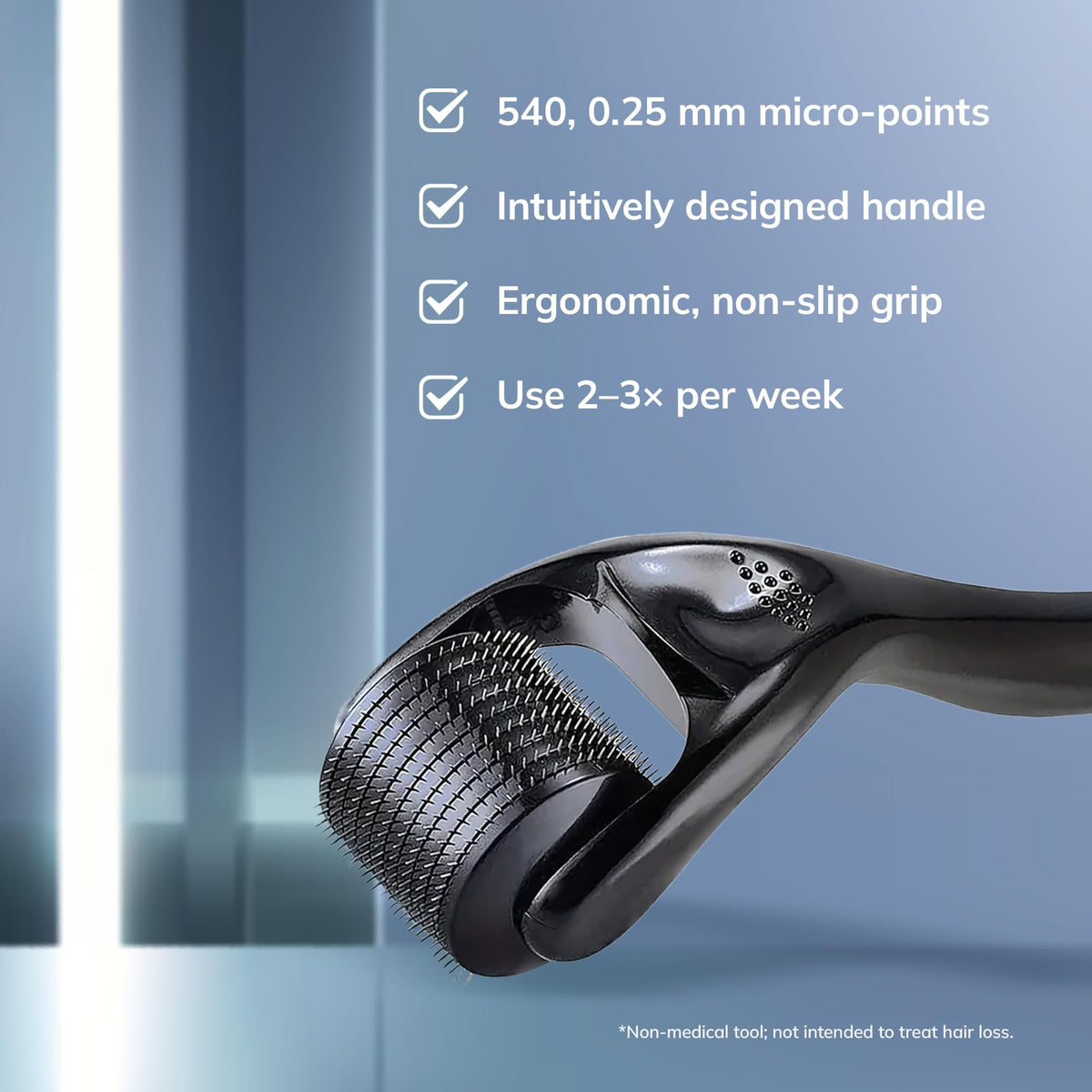 RootStim derma roller close-up highlighting gentle needle texture