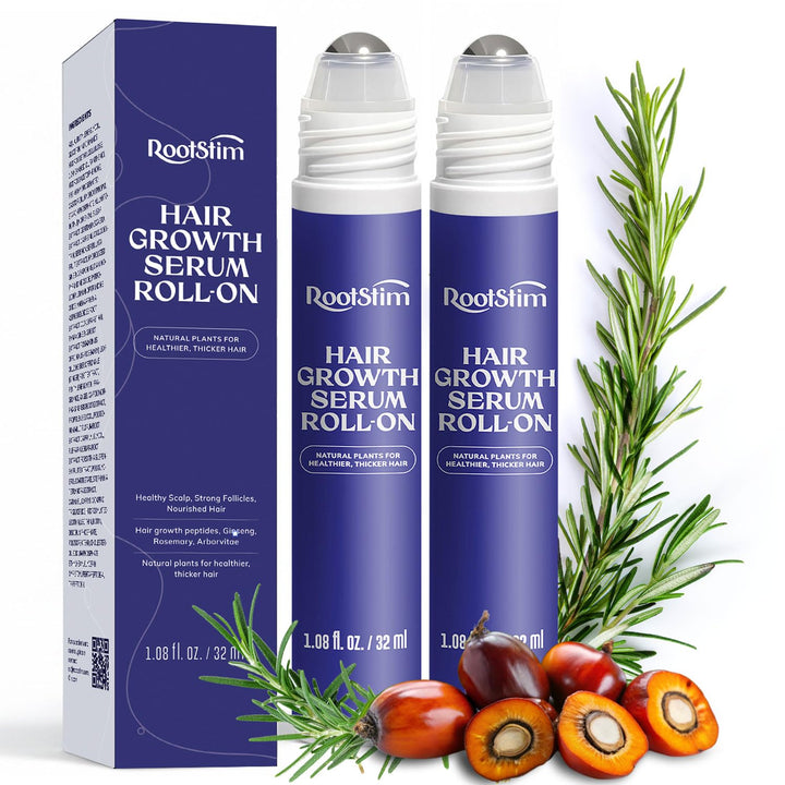 RootStim front packaging showing two roll-on bottles and clean formula benefits