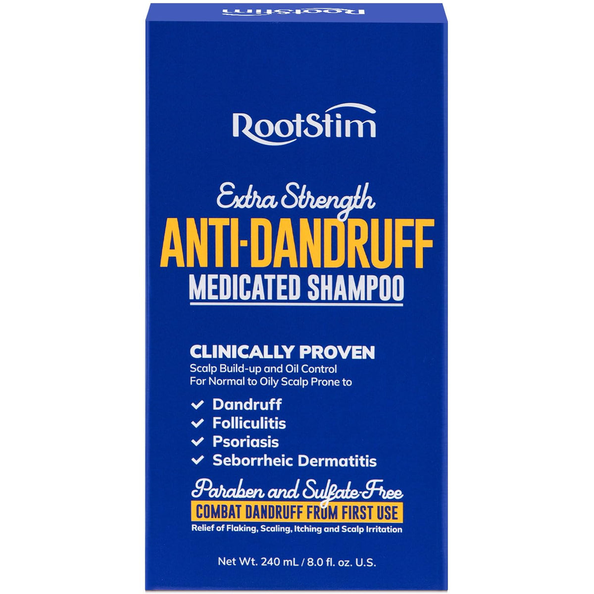 RootStim front packaging showing product and benefits for visible flake control
