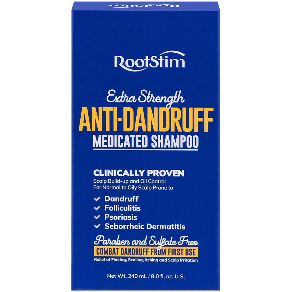 RootStim front packaging showing product and benefits for visible flake control
