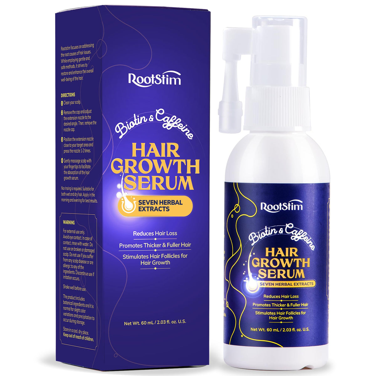 RootStim front packaging showing bottle and label, clear directions and benefit