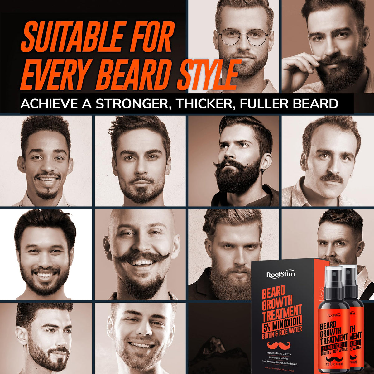 RootStim lifestyle image of man styling beard after use showing confidence and grooming benefit