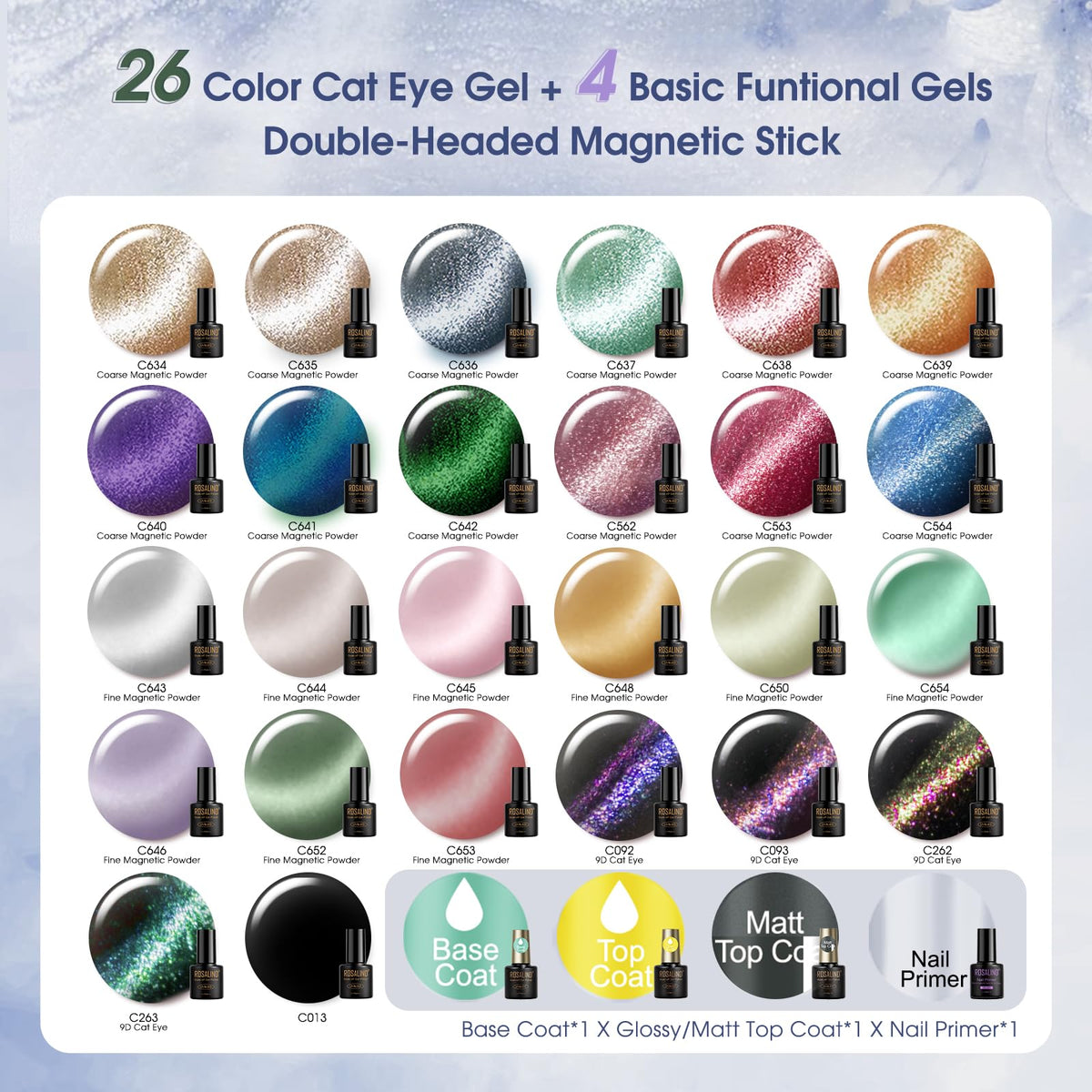 ROSALIND color spread of 26 vibrant cat-eye gels showing shade range and inspiration