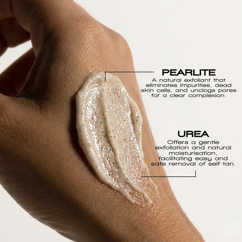 Rose & Caramel applied to forearm in shower for fast tan removal benefit