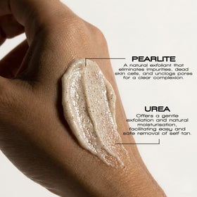 Rose & Caramel applied to forearm in shower for fast tan removal benefit