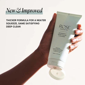 ROSE Ingleton MD foam lather in hand demonstrating gentle effective cleanse
