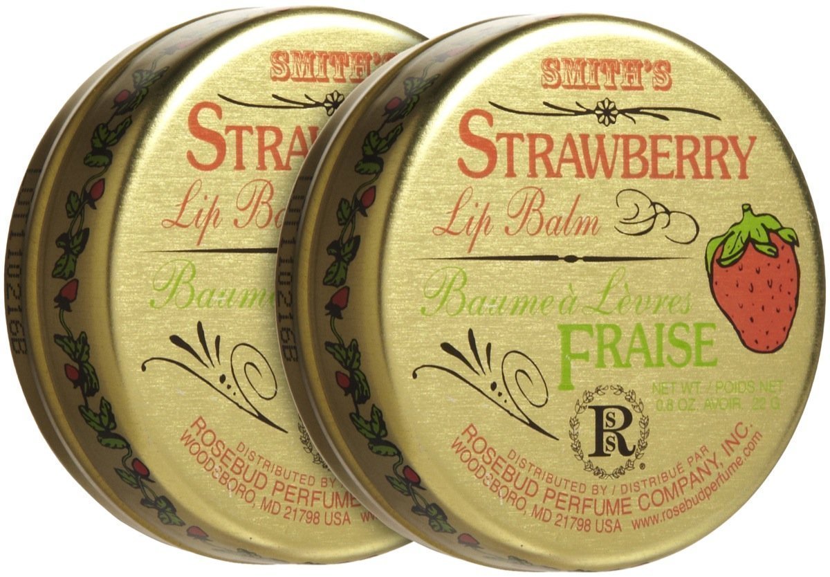 Rosebud Perfume strawberry front tin showing compact design and easy portability