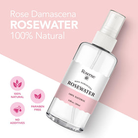 Rosense close-up of rose petals and liquid highlighting natural single-ingredient clarity