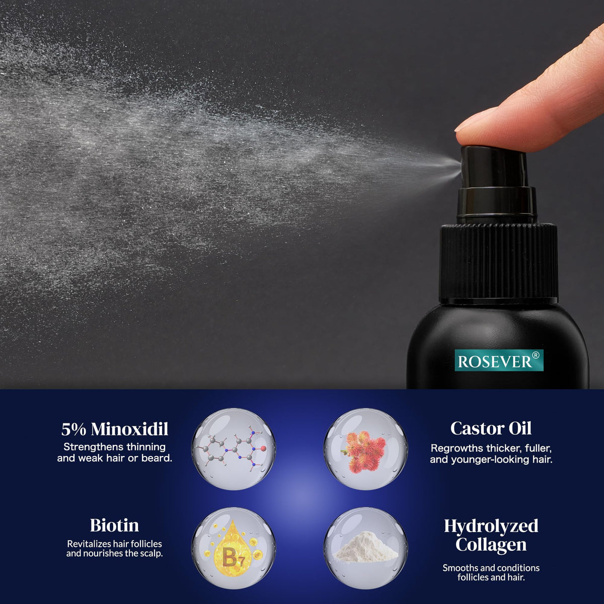 Rosever spray nozzle close-up demonstrating precise pump delivery and control