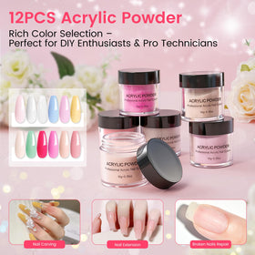 Rosiour twelve acrylic powders array, vibrant colors for varied designs