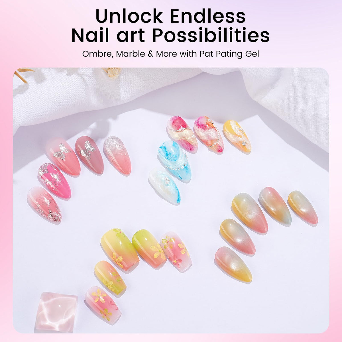 Rosiour sponges and nine brushes displayed, aiding beginners with easy patting and detail work