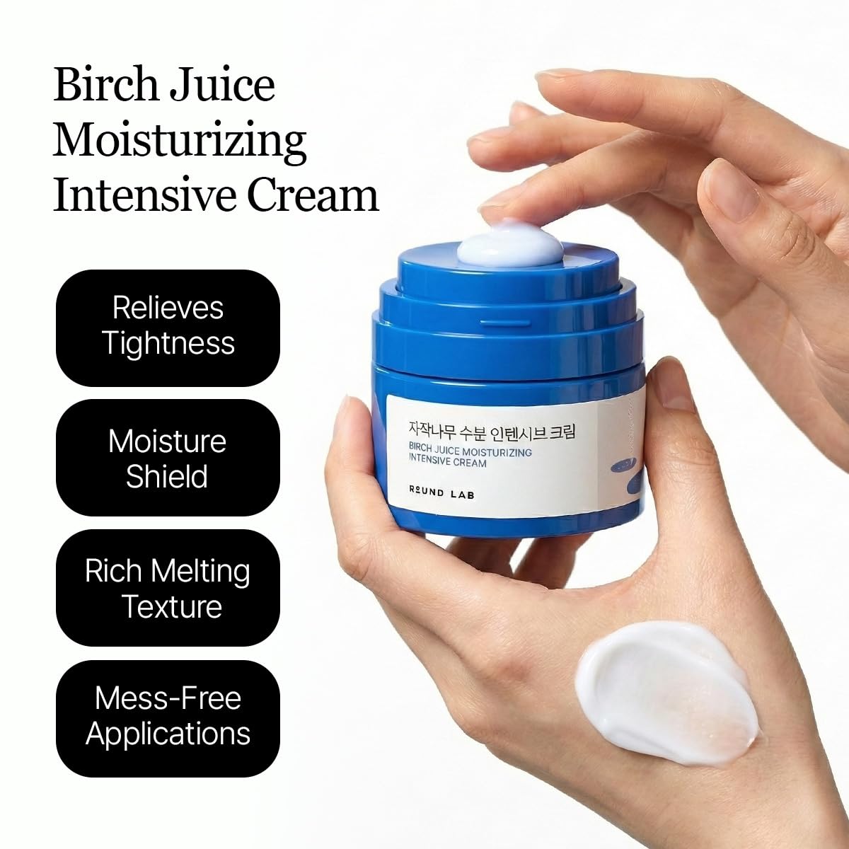 ROUND LAB cream texture swatch showing rich melting finish and non-greasy feel