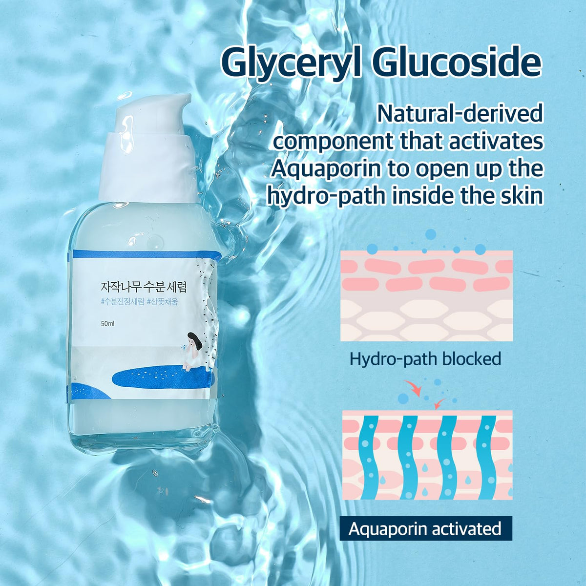 ROUND LAB close-up of serum drop texture demonstrating lightweight hydration