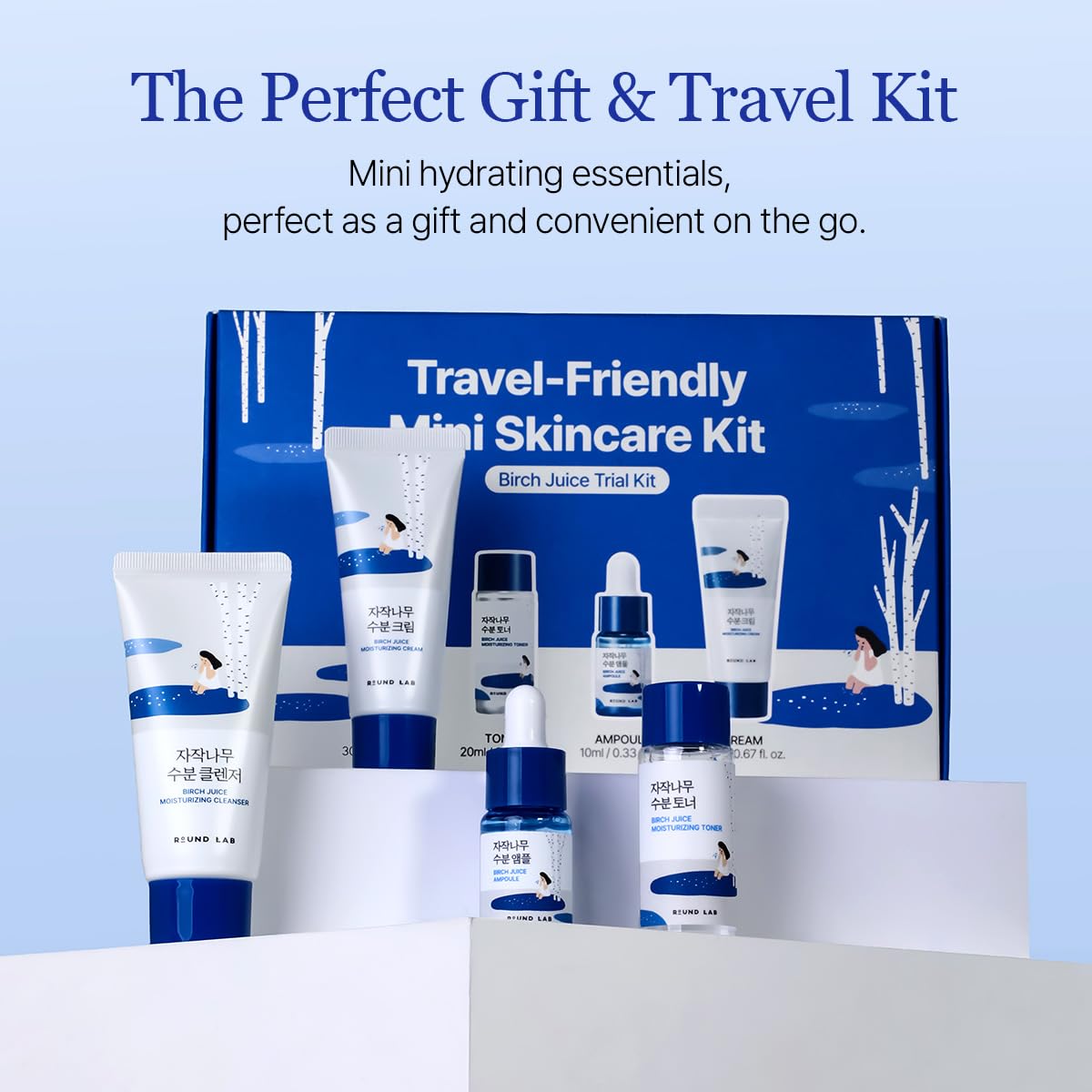 ROUND LAB kit beside a passport to show travel-friendly, compact size