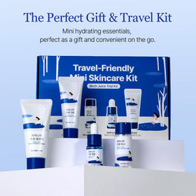ROUND LAB kit beside a passport to show travel-friendly, compact size
