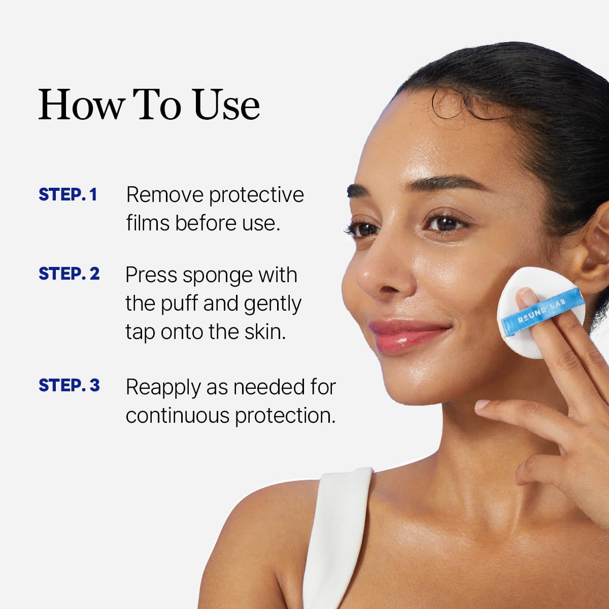 ROUND LAB cushion placed beside makeup items for everyday touch-ups
