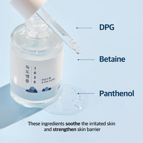 ROUND LAB ampule applied to face demonstrating quick absorption benefit