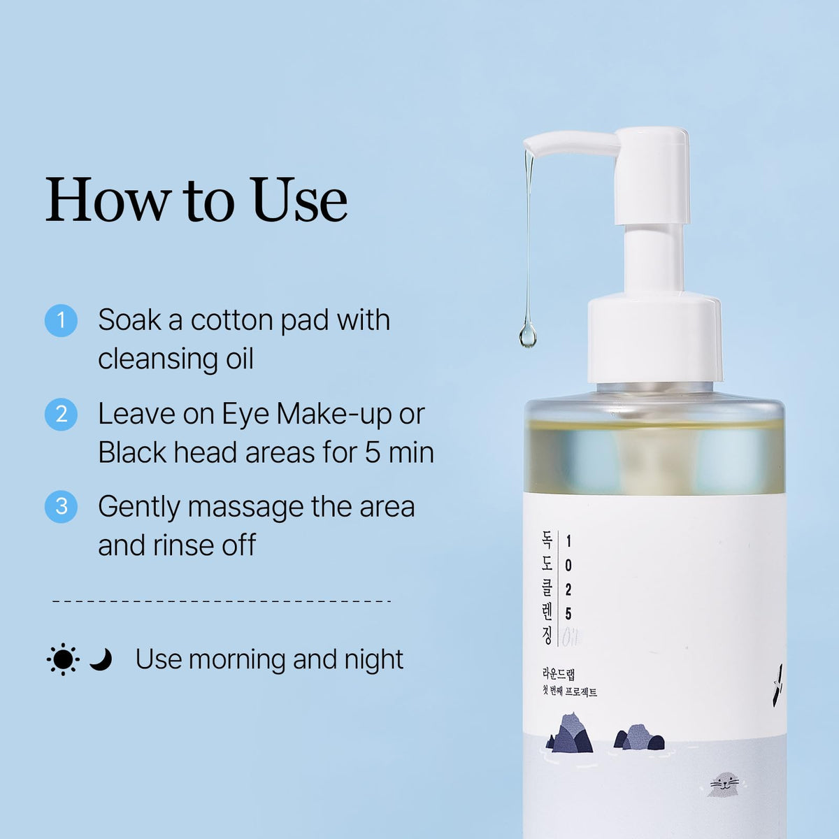Round Lab cleansing oil on hands showing how it melts makeup effectively