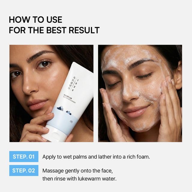 ROUND LAB Dokdo Cleanser application on face demonstration showing gentle lather for sensitive skin