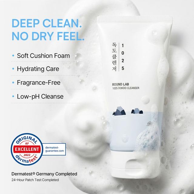 ROUND LAB Dokdo Cleanser with deep sea water visual emphasizing mineral hydration benefits