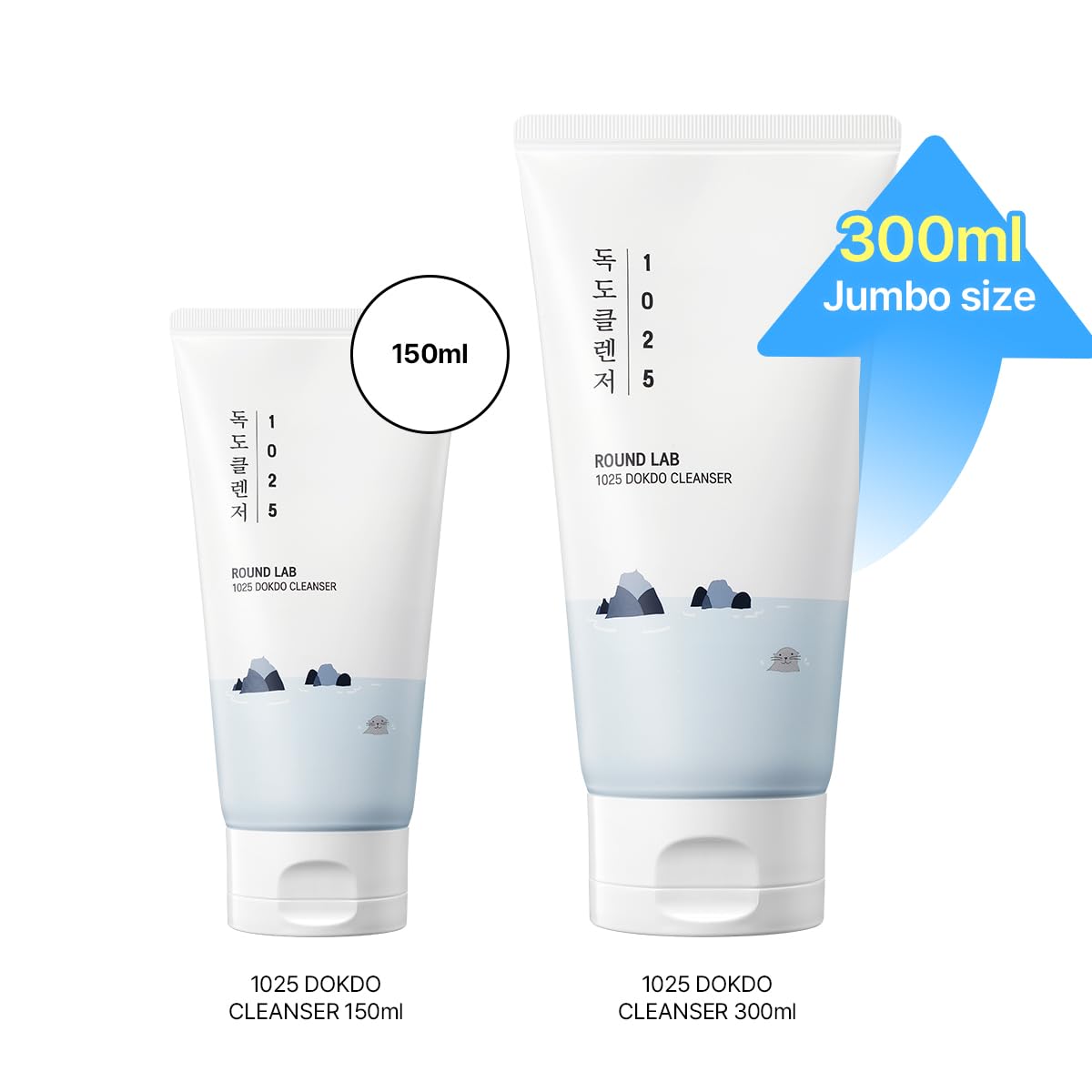 ROUND LAB Dokdo Cleanser pump dispenser closeup illustrating convenient, hygienic dispensing