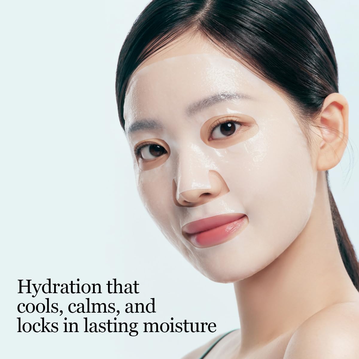 ROUND LAB mask on model demonstrating close adhesion and even moisture delivery to skin